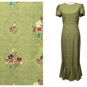 Rhode Womens Size 8 Lulani Clover Green Bouquet Floral S/S Godet Hem MIdi Dress